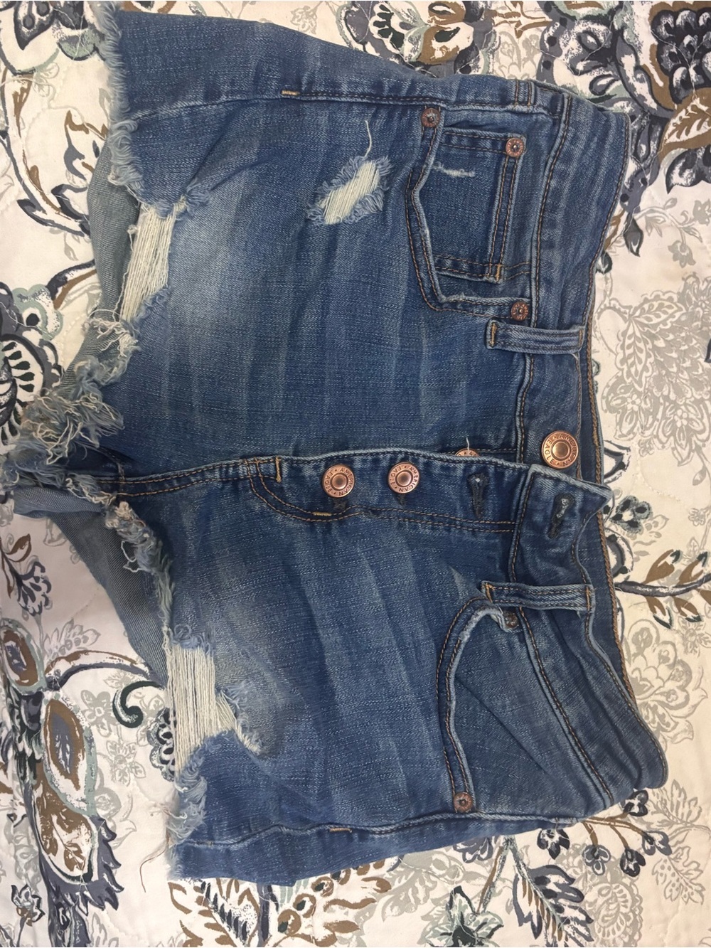 American Eagle Outfitters Distressed Blue Denim Shorts with Button Fly